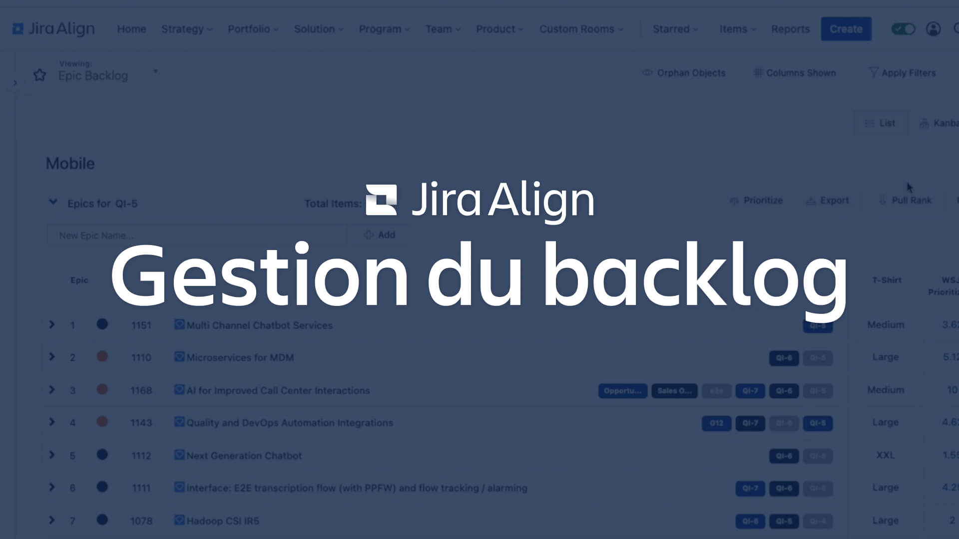 Image de la gestion du backlog avec Jira Align