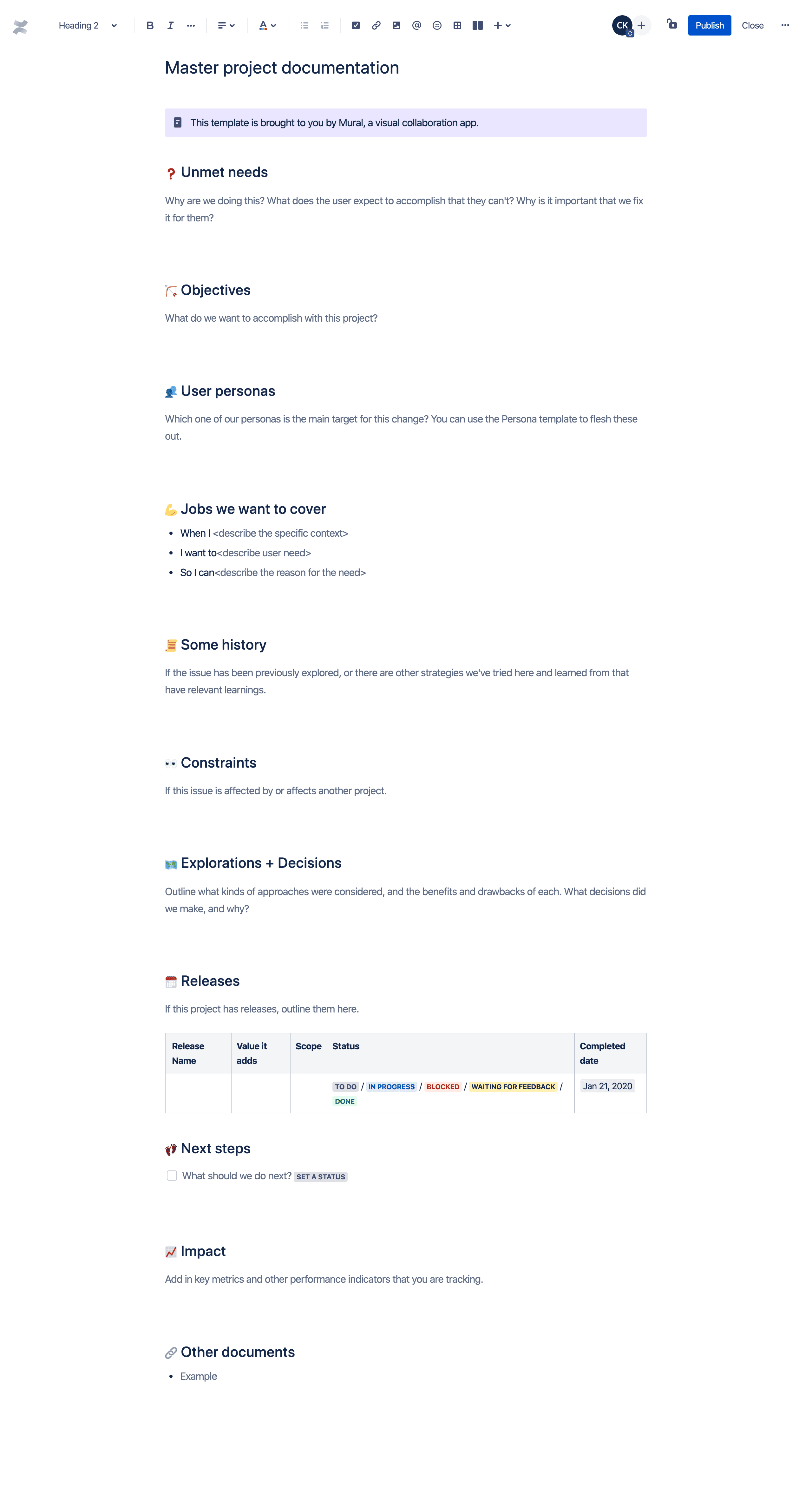 Master project documentation template | Atlassian