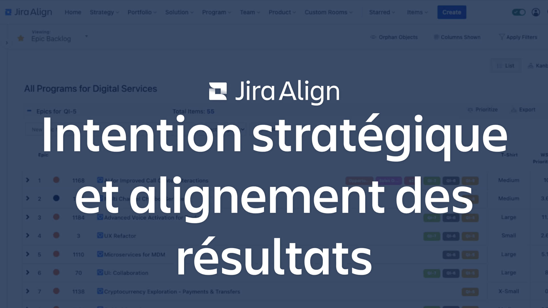 Image de l'intention stratégique et de l'alignement des résultats avec Jira Align