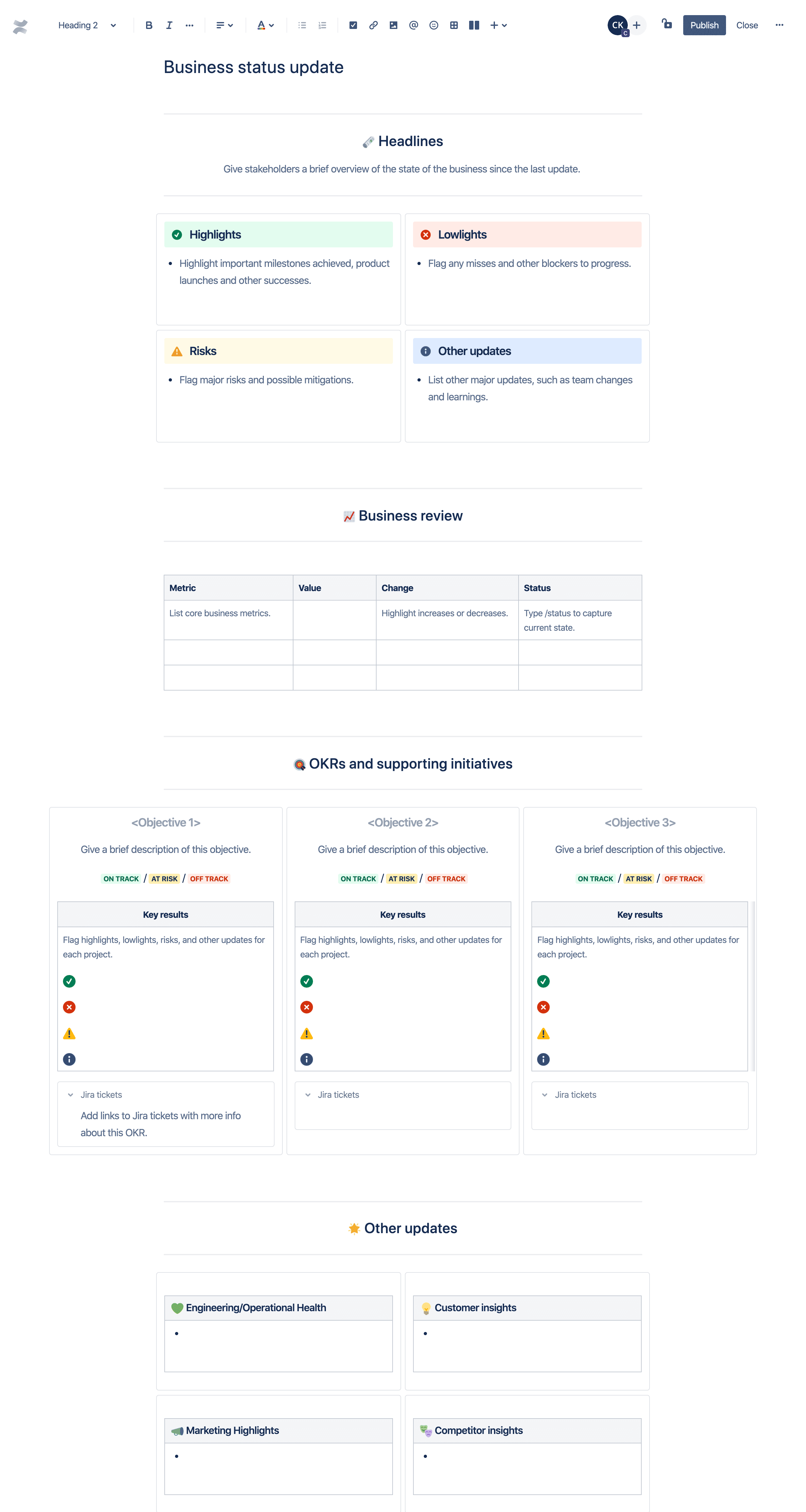 Business status update template Atlassian