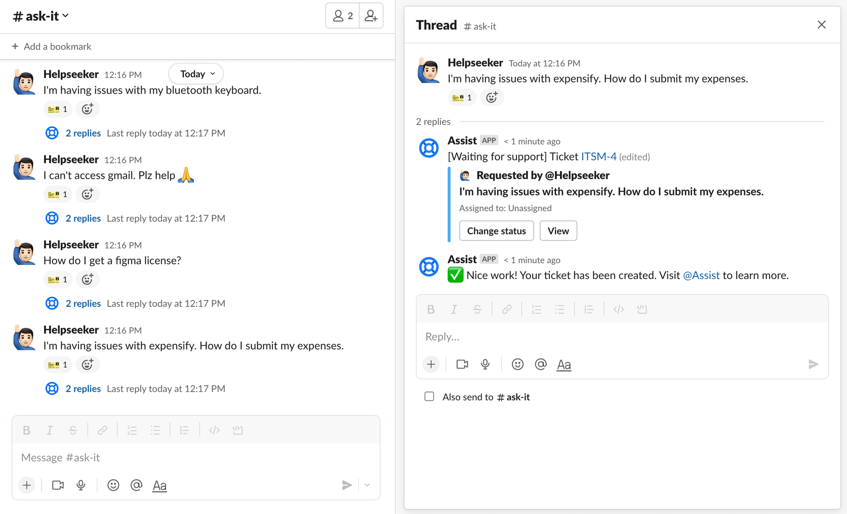 Request channel screenshot using Jira Service Management chat in Slack