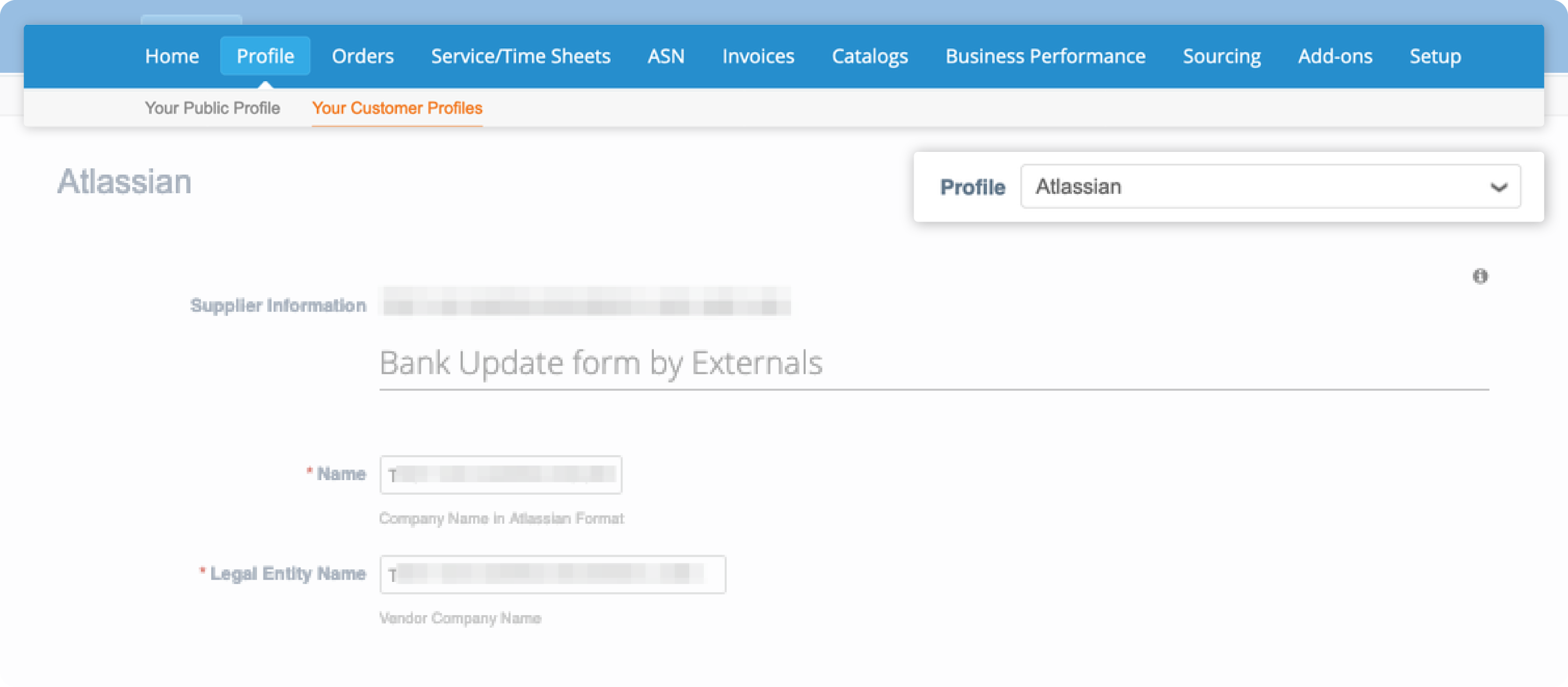 CSP registered suppliers go to customer profile dropdown box to update supplier information