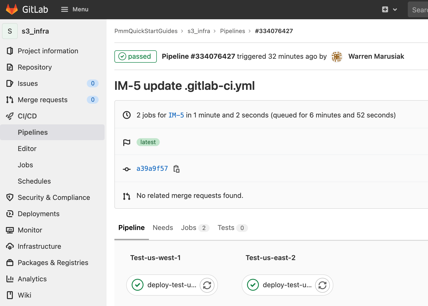 ID de canalización de la canalización en ejecución en GitLab