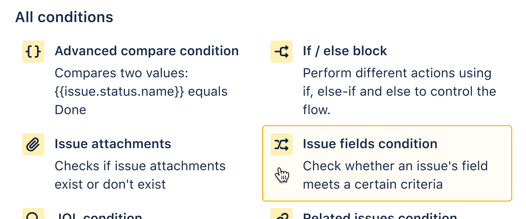 Añadir condición "Issue fields" (campos de Incidencia)