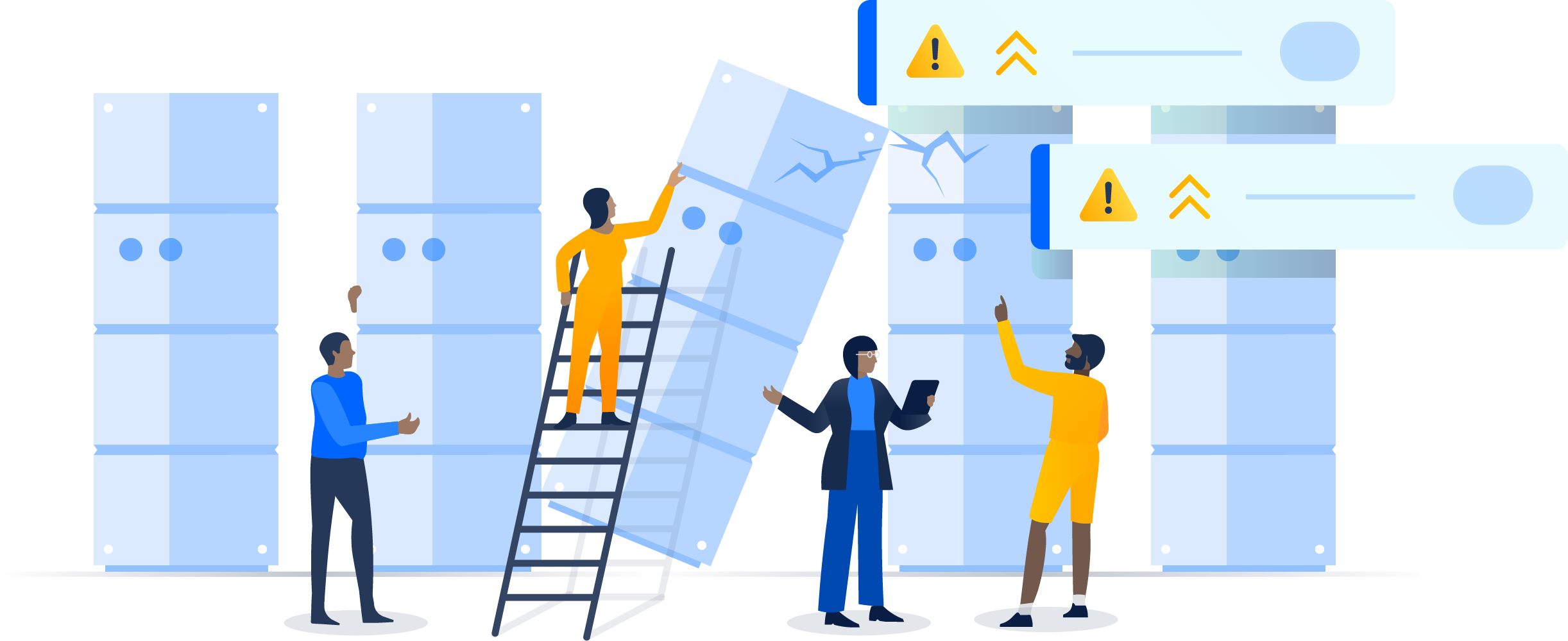 Een aantal servers waarvan één kantelt en problemen veroorzaakt
