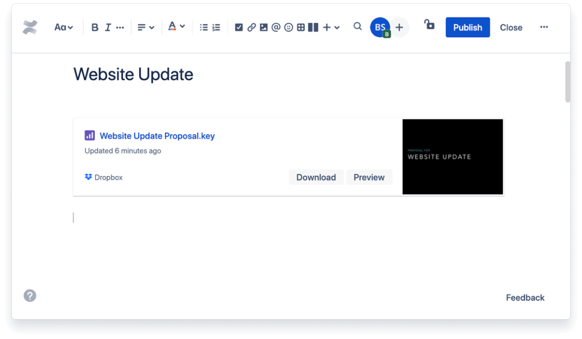 Smart links in Confluence screenshot