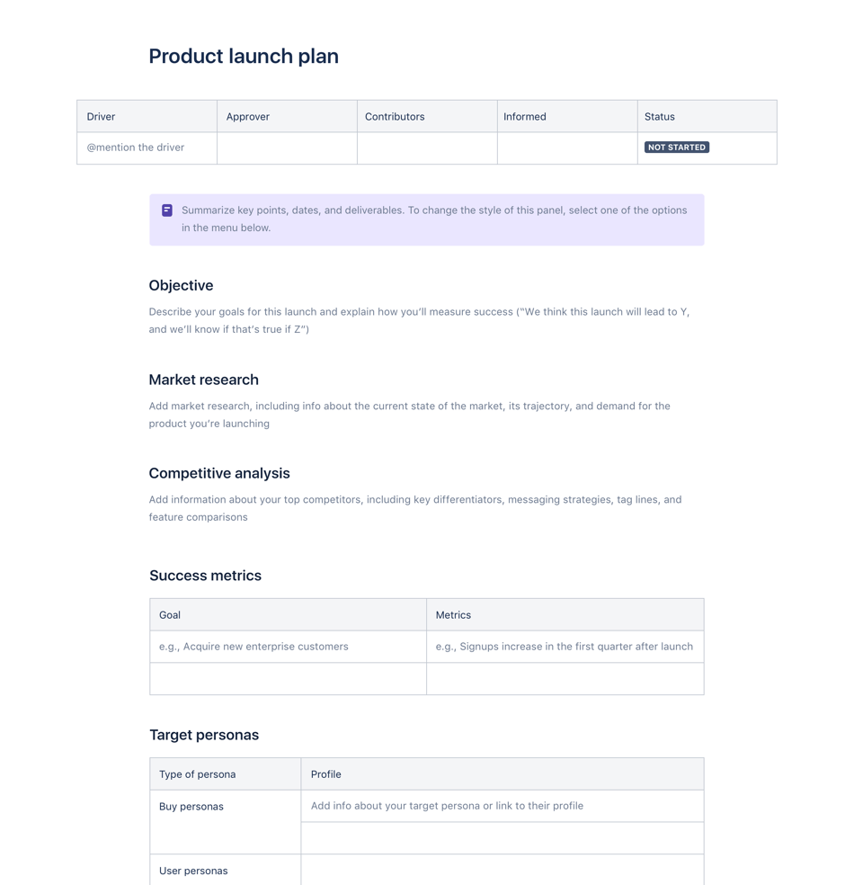 Product launch plan template
