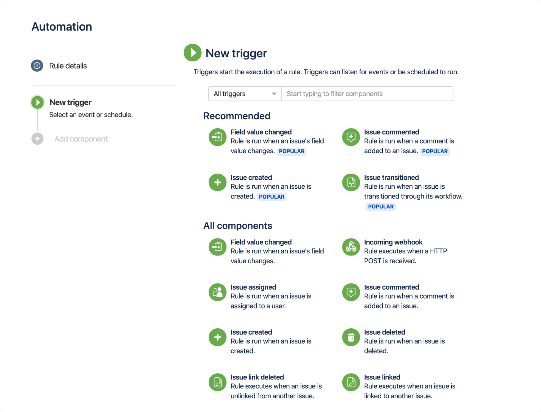 Automazione: trigger di nuovi eventi