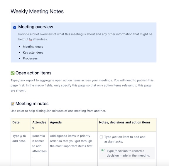Modelli di note delle riunioni settimanali