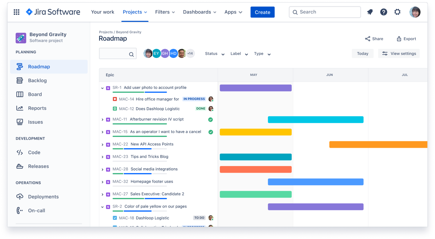 Roadmapfunctie in Jira Software