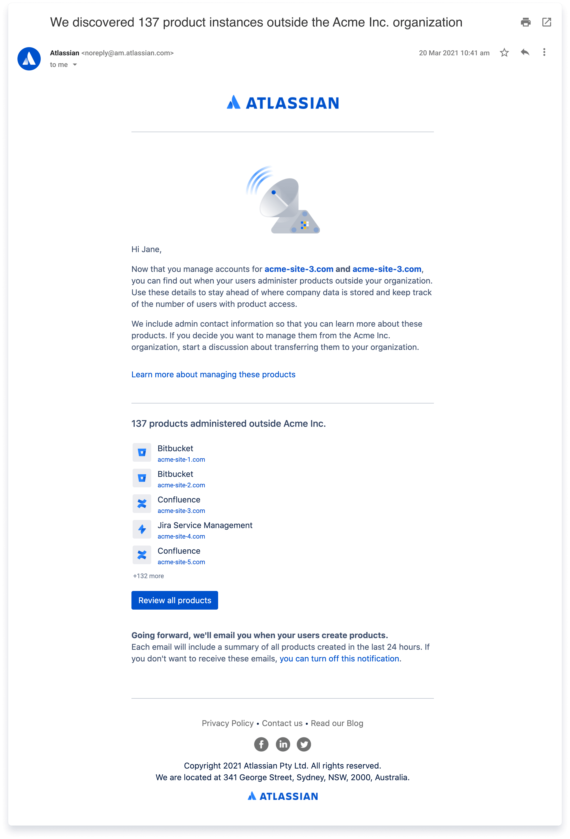 Automatic email discovery email screenshot