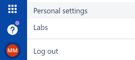 Personal settings window