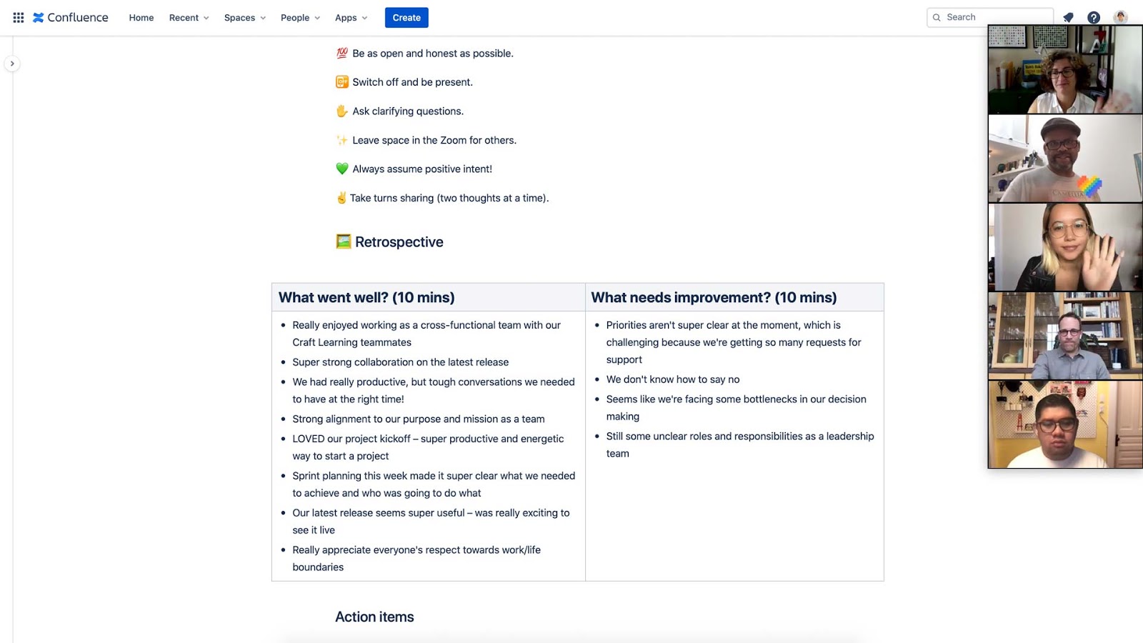 Sprint retrospective screenshot