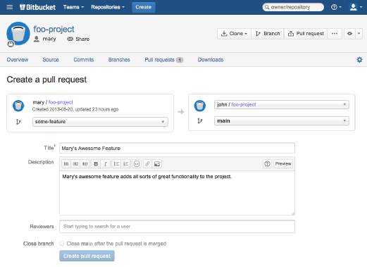 Pull request within Bitbucket
