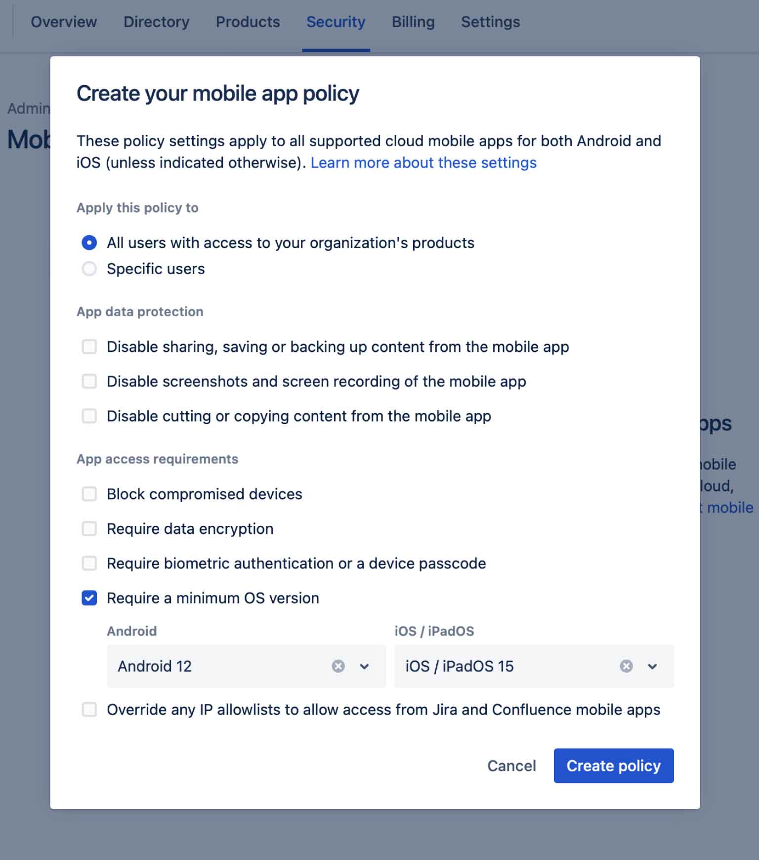Capture d'écran de gestion des apps mobiles