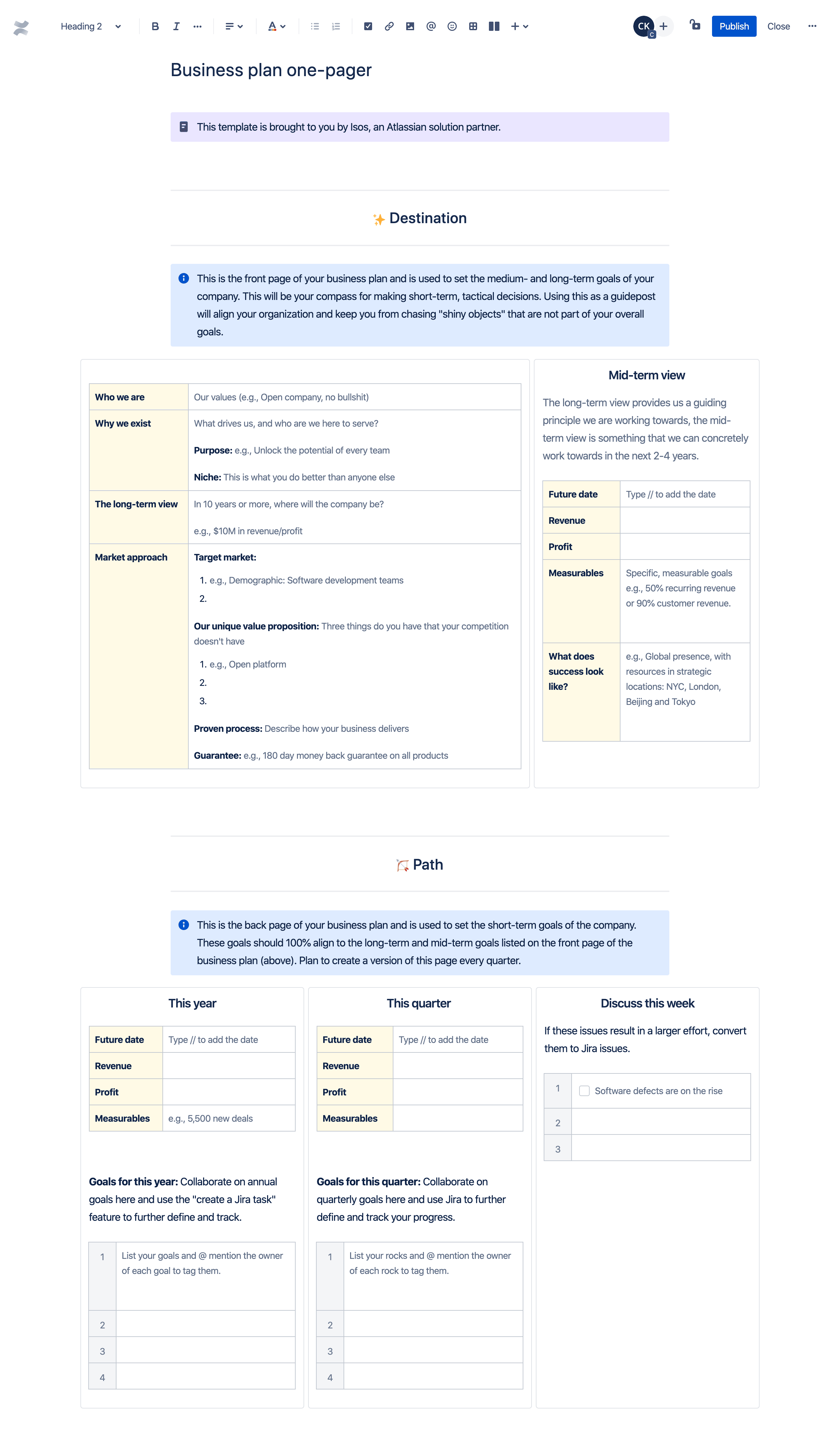业务计划单页模板