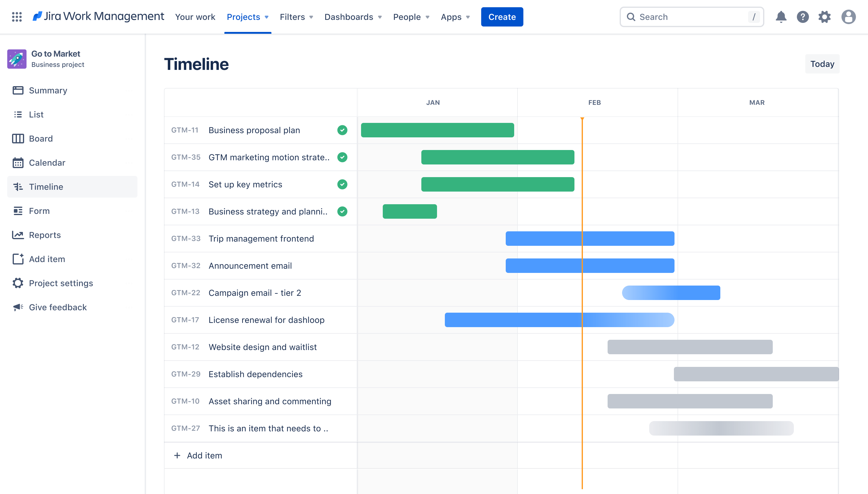 Go to market timeline view in Jira Work Management