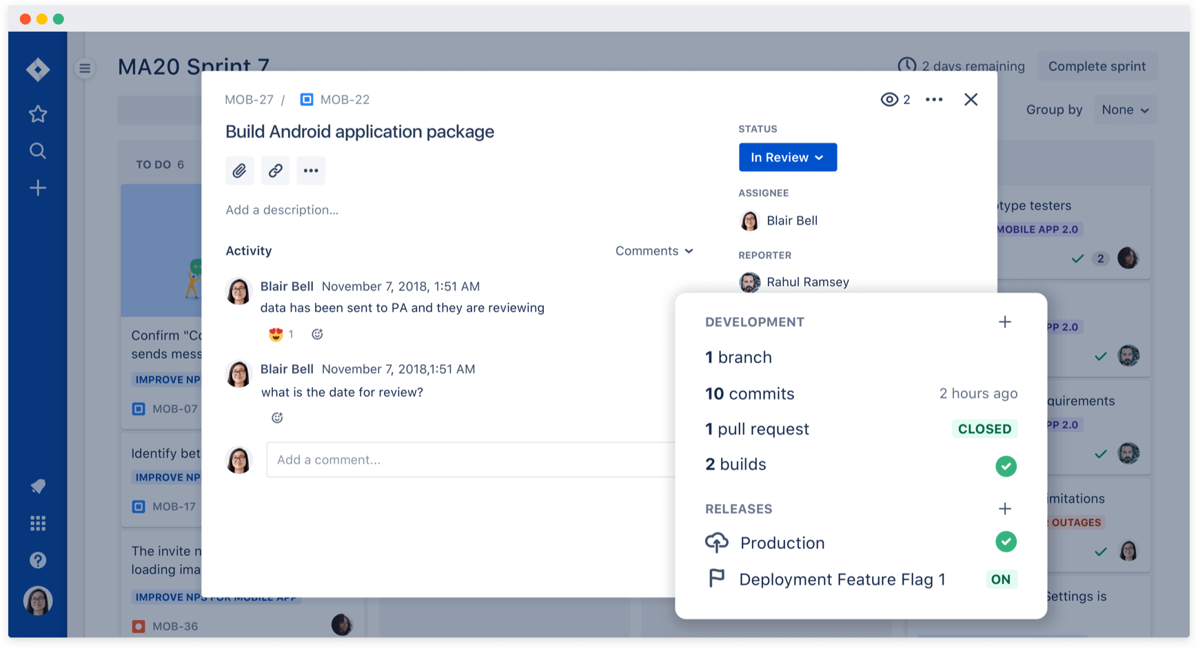 Überblick über den Status deiner Entwicklungspipeline von Jira aus