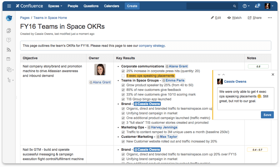 Screenshot di Confluence