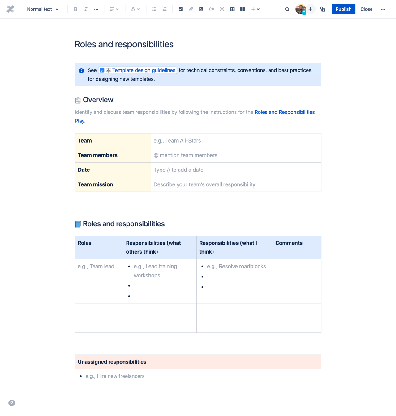 Template para funções e responsabilidades