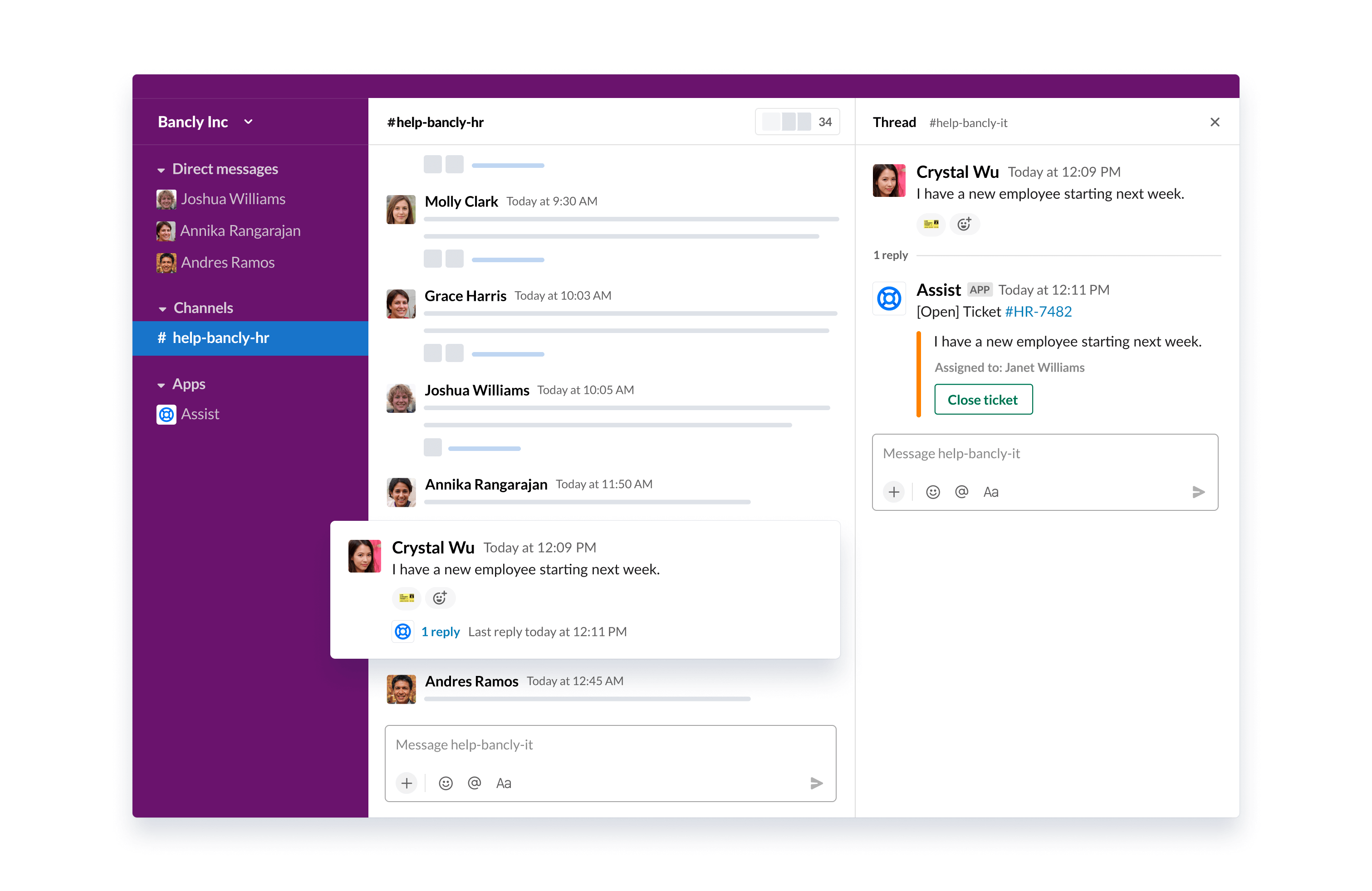 снимок экрана: чат в Jira Service Management