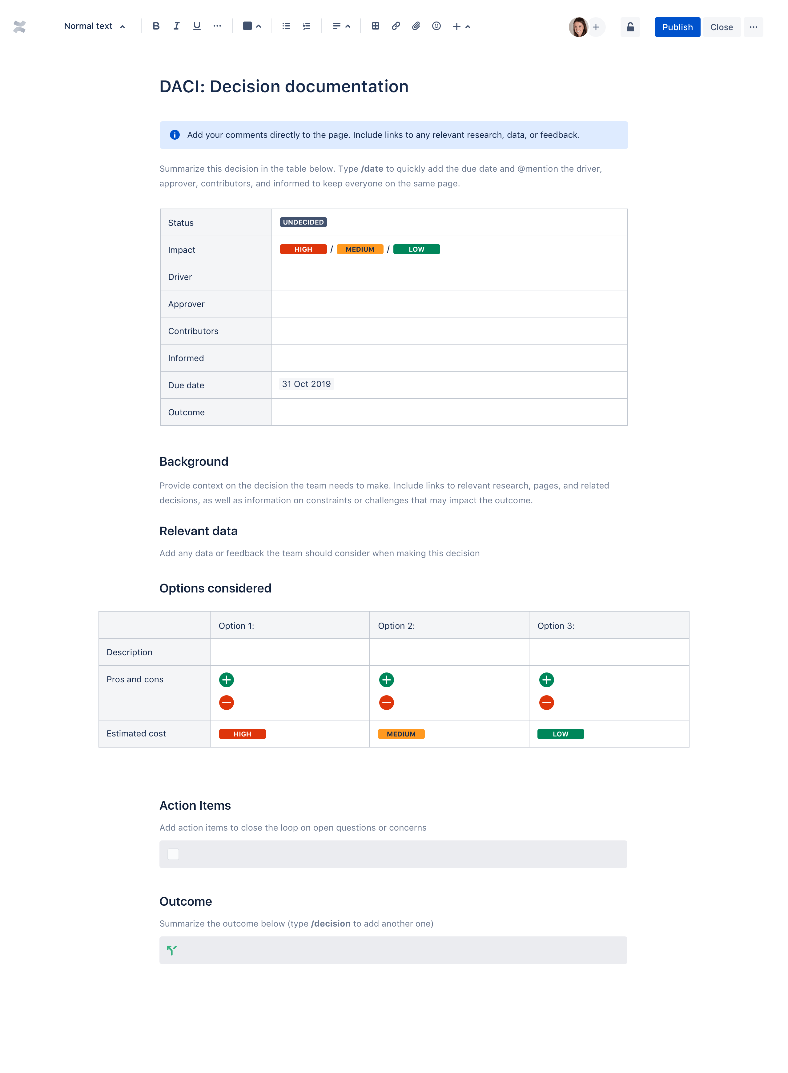 DACI: Decision documentation  Atlassian With Regard To Decision Card Template