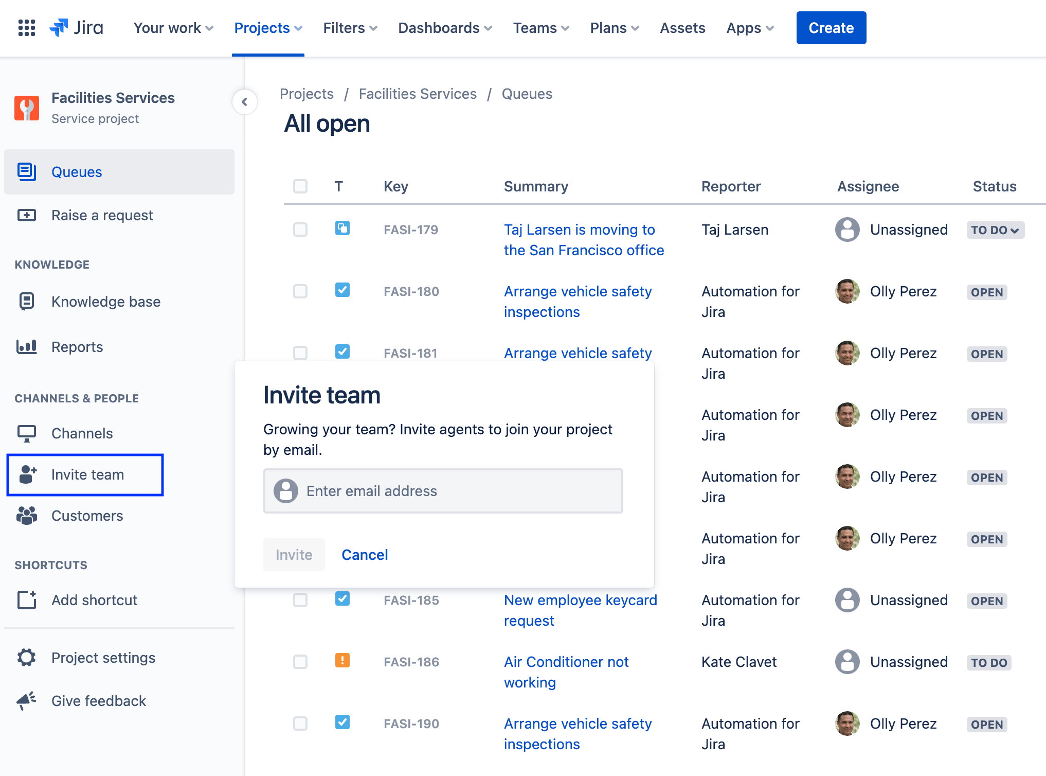 screenshot of Invite your team to use Jira Service Management