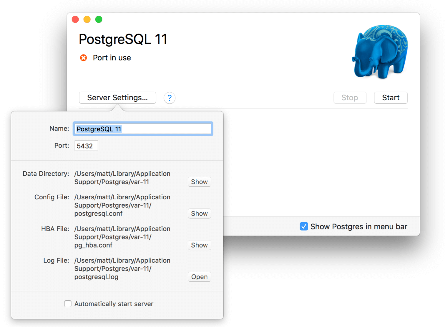 Shows how to edit settings in the postgres app