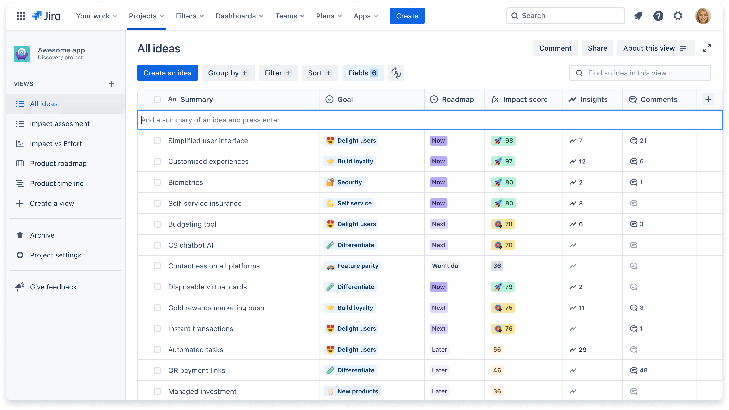 Ajouter des idées dans Jira Product Discovery