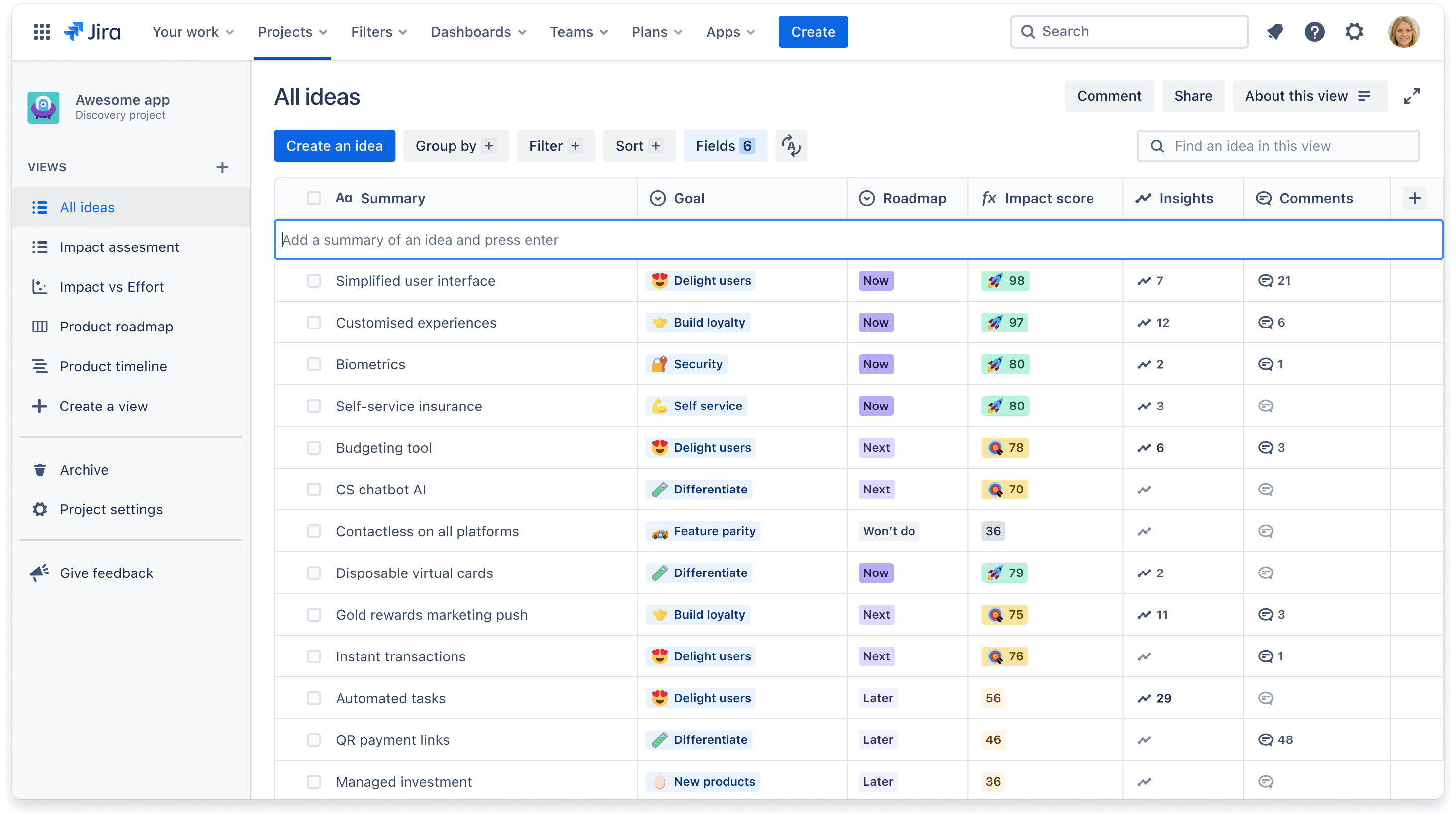 在 Jira Product Discovery 内添加想法