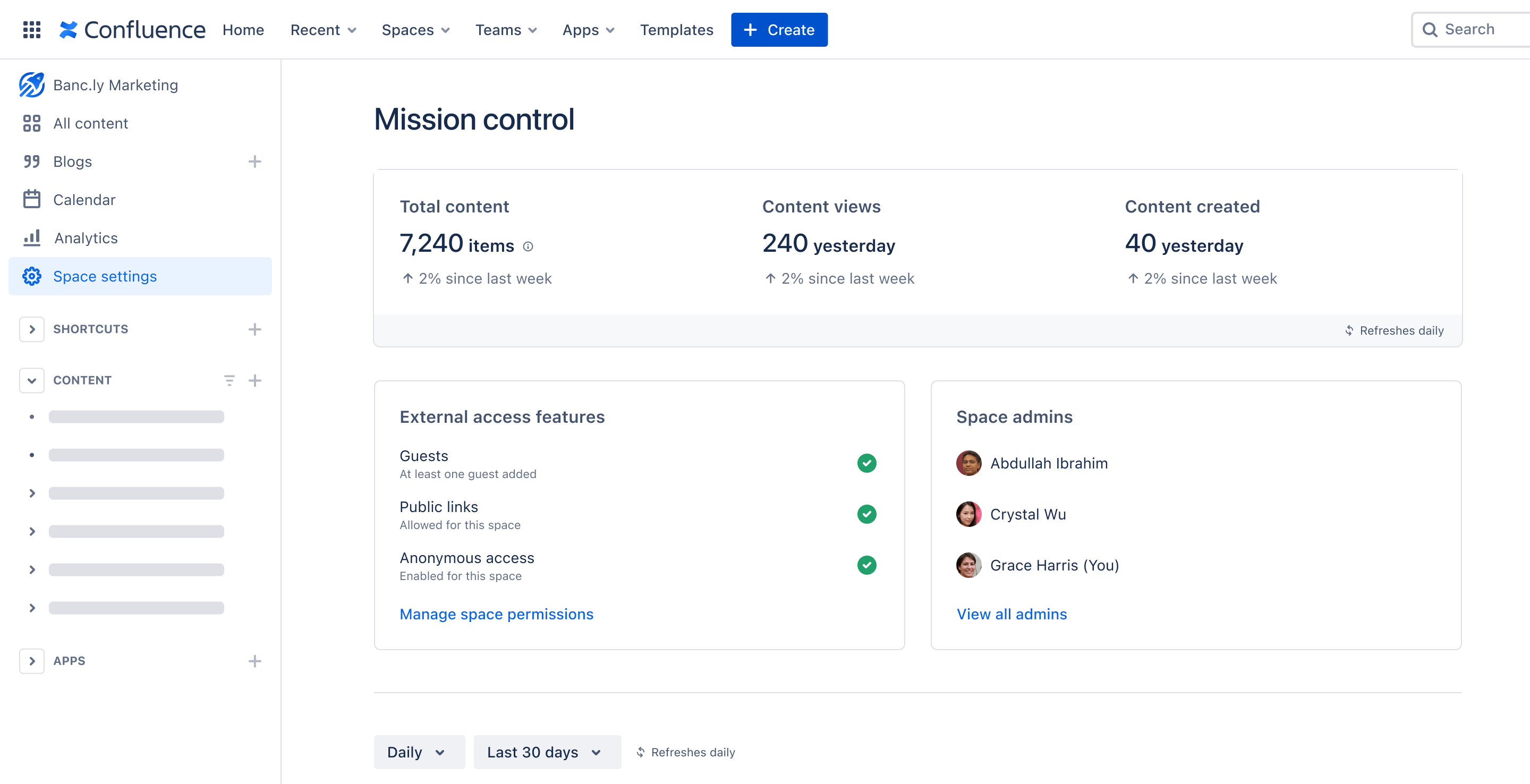 configurações de espaço no controle de missão