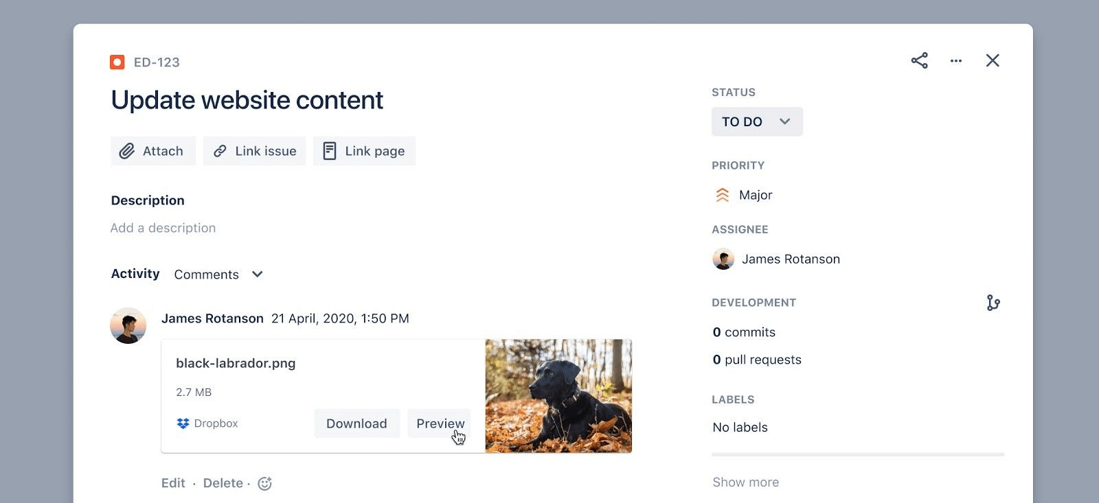 Dropbox-Vorschau über ein Jira-Ticket