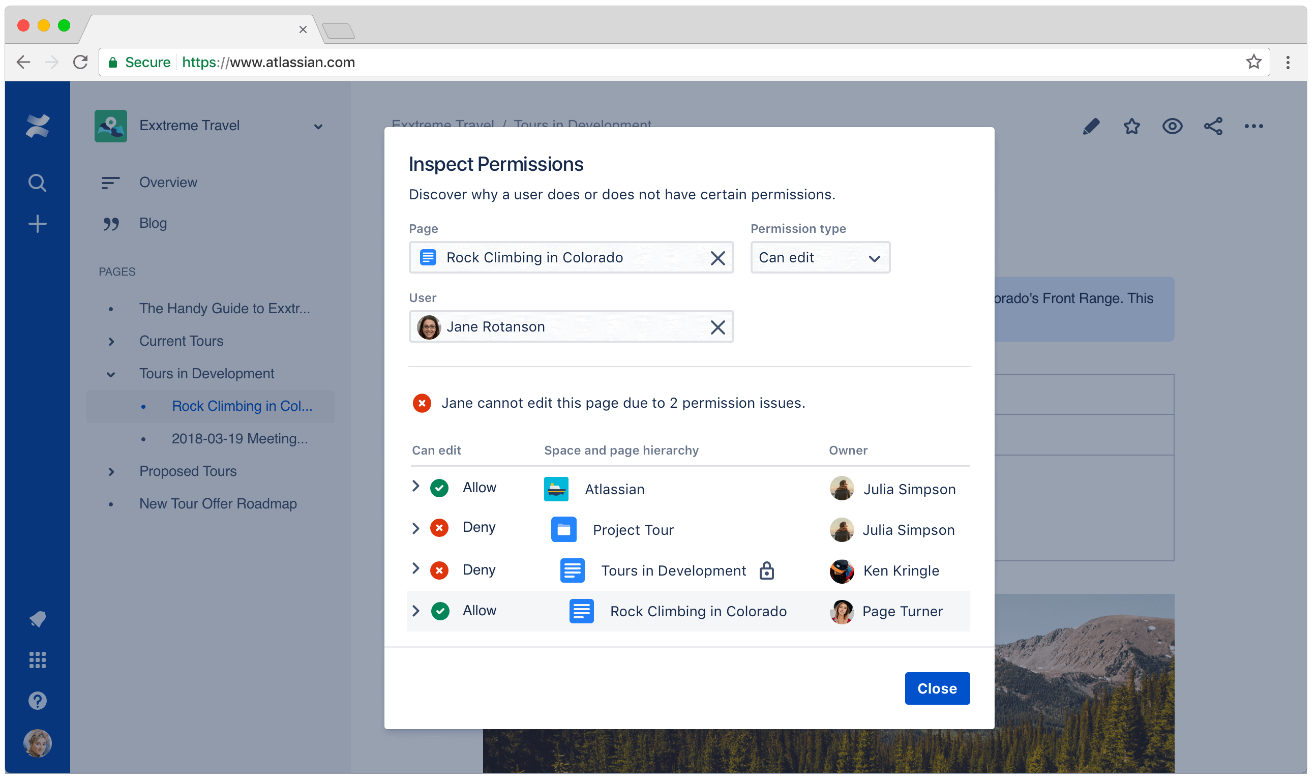 Screenshot of Inspect Permissions modal