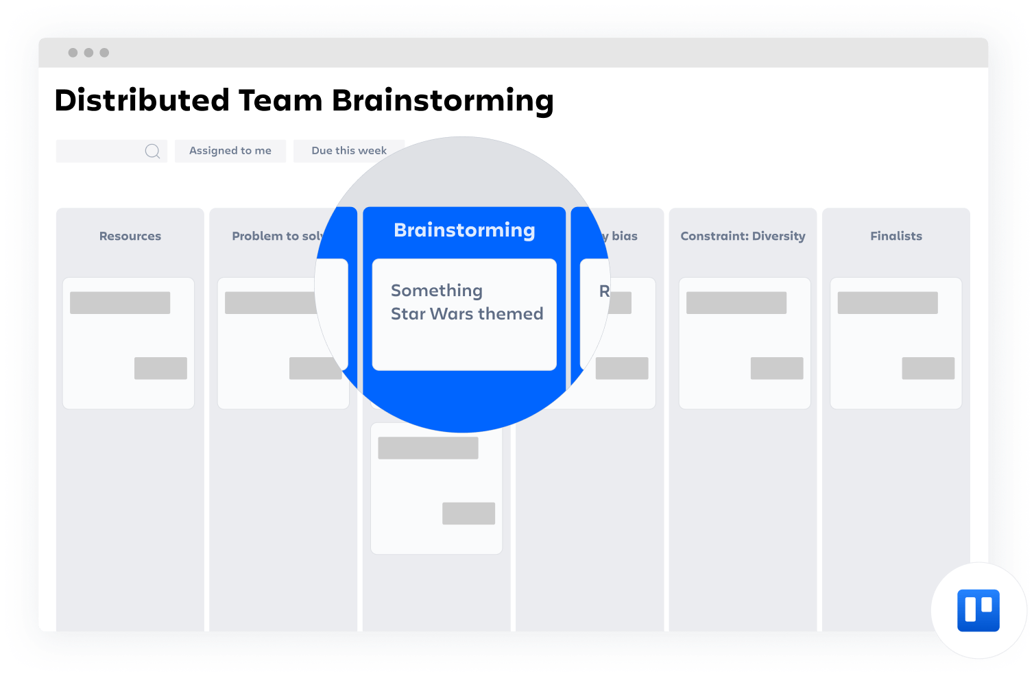 Confluence-sjabloon Verspreide teams die aan het brainstormen zijn