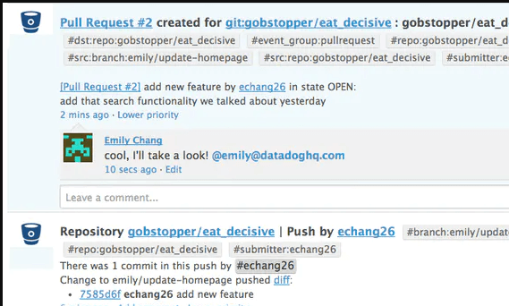 Viewing comments made on Bitbucket issues, commits, and pull requests