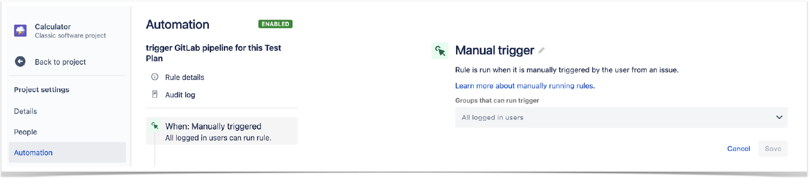 Create a new rule in Jira settings, under Automation
