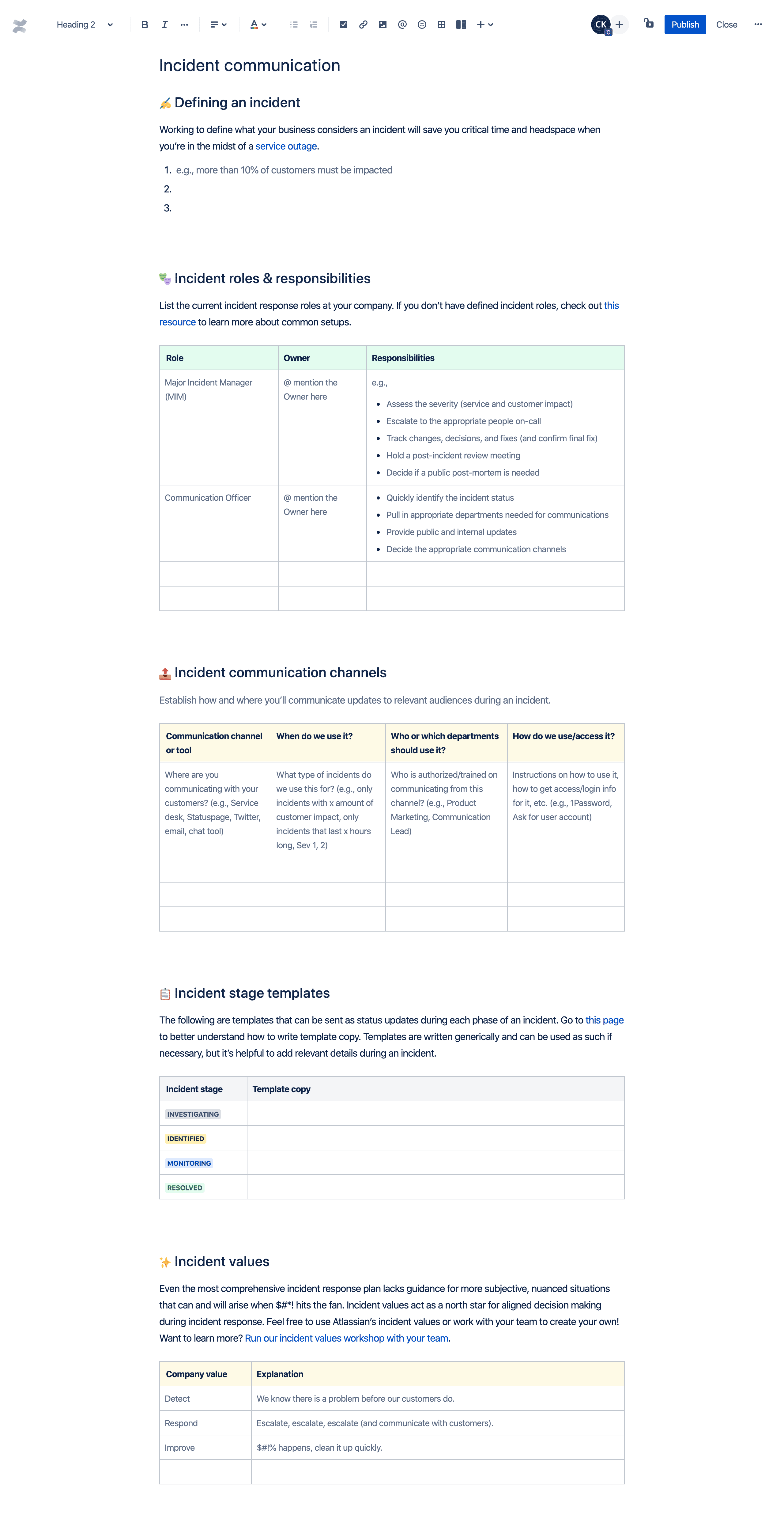 Incident communication template