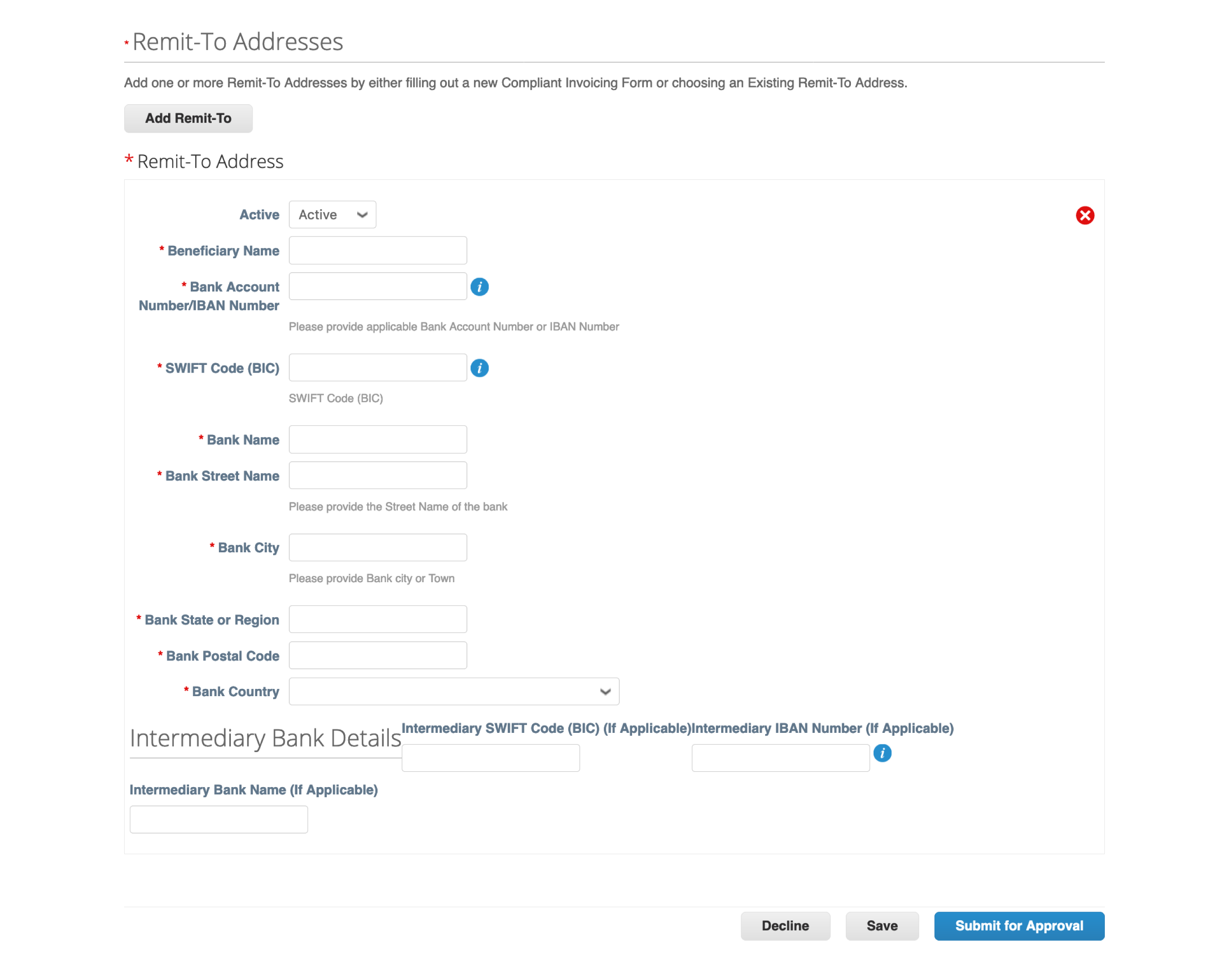 US Foreign Form Remit-To Address forms Coupa Supplier