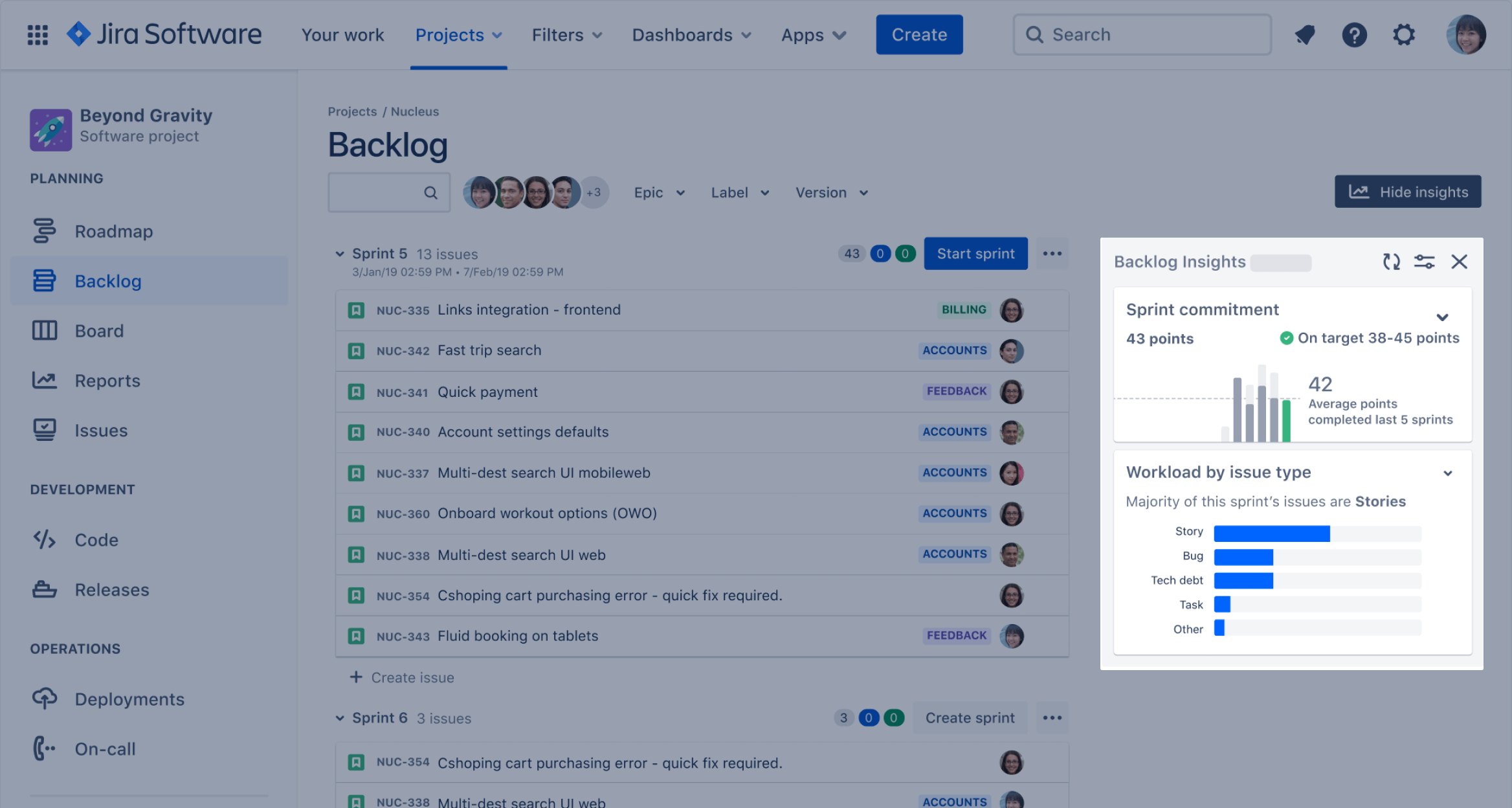 Viewing backlog insights in Jira Software