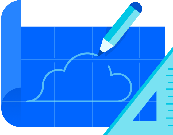 Illustration of a cloud drawn on a blueprint