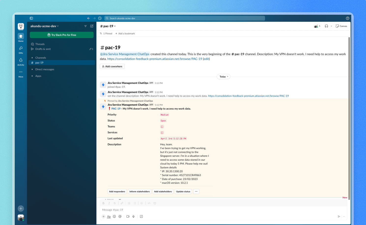 Gerenciamento de incidentes no Slack