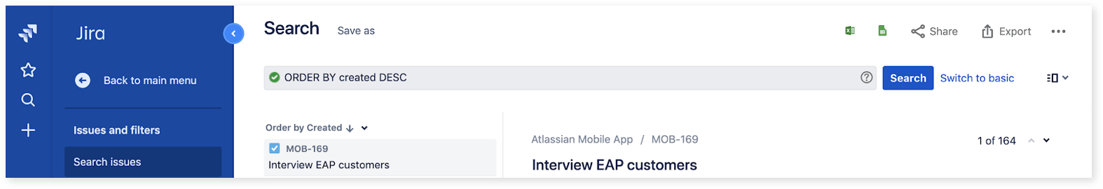 Screenshot of Advanced search bar