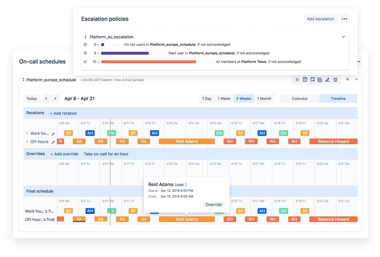 Instantané de planning d'astreinte