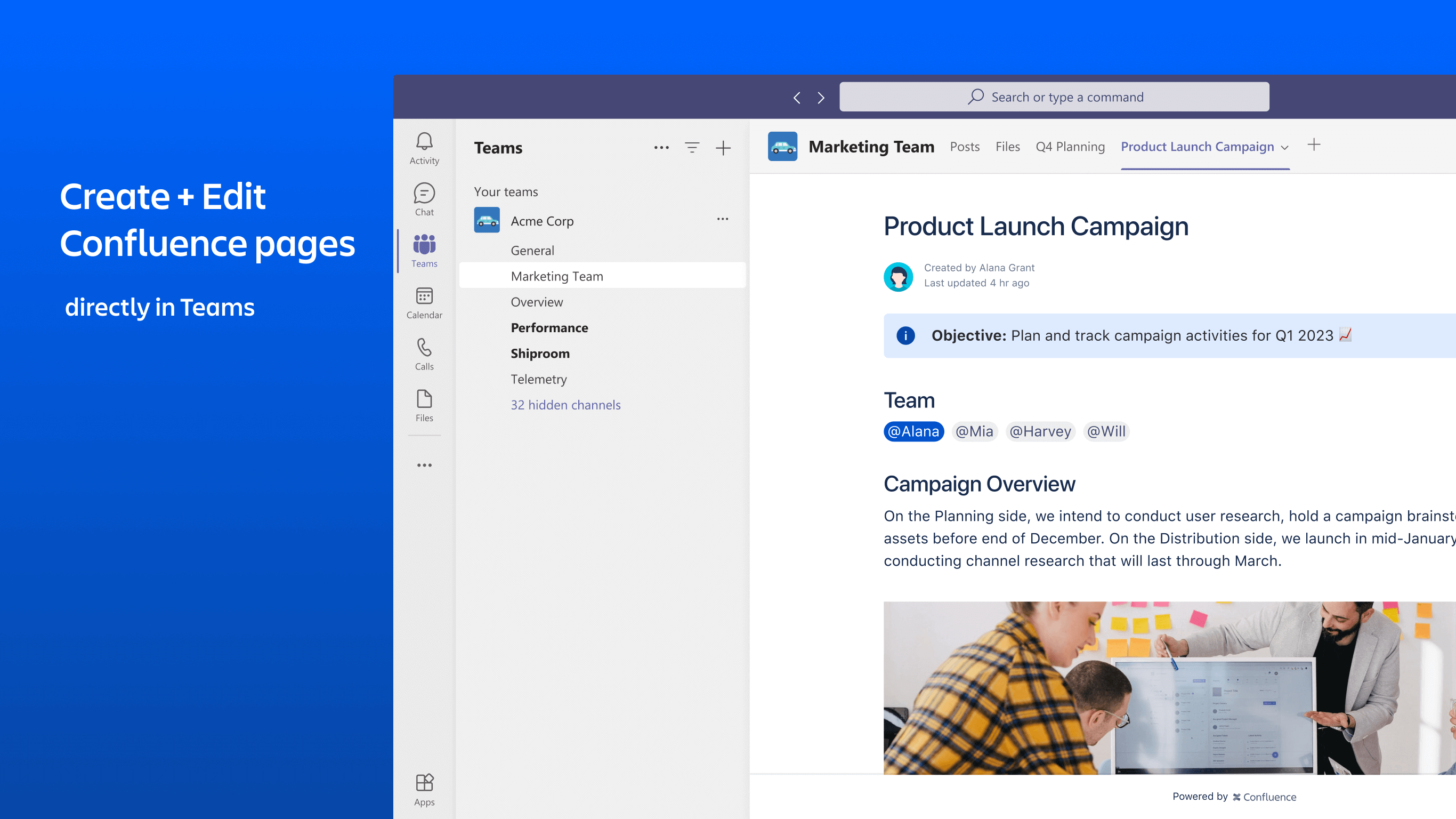 Create + Edit confluence pages directly in teams