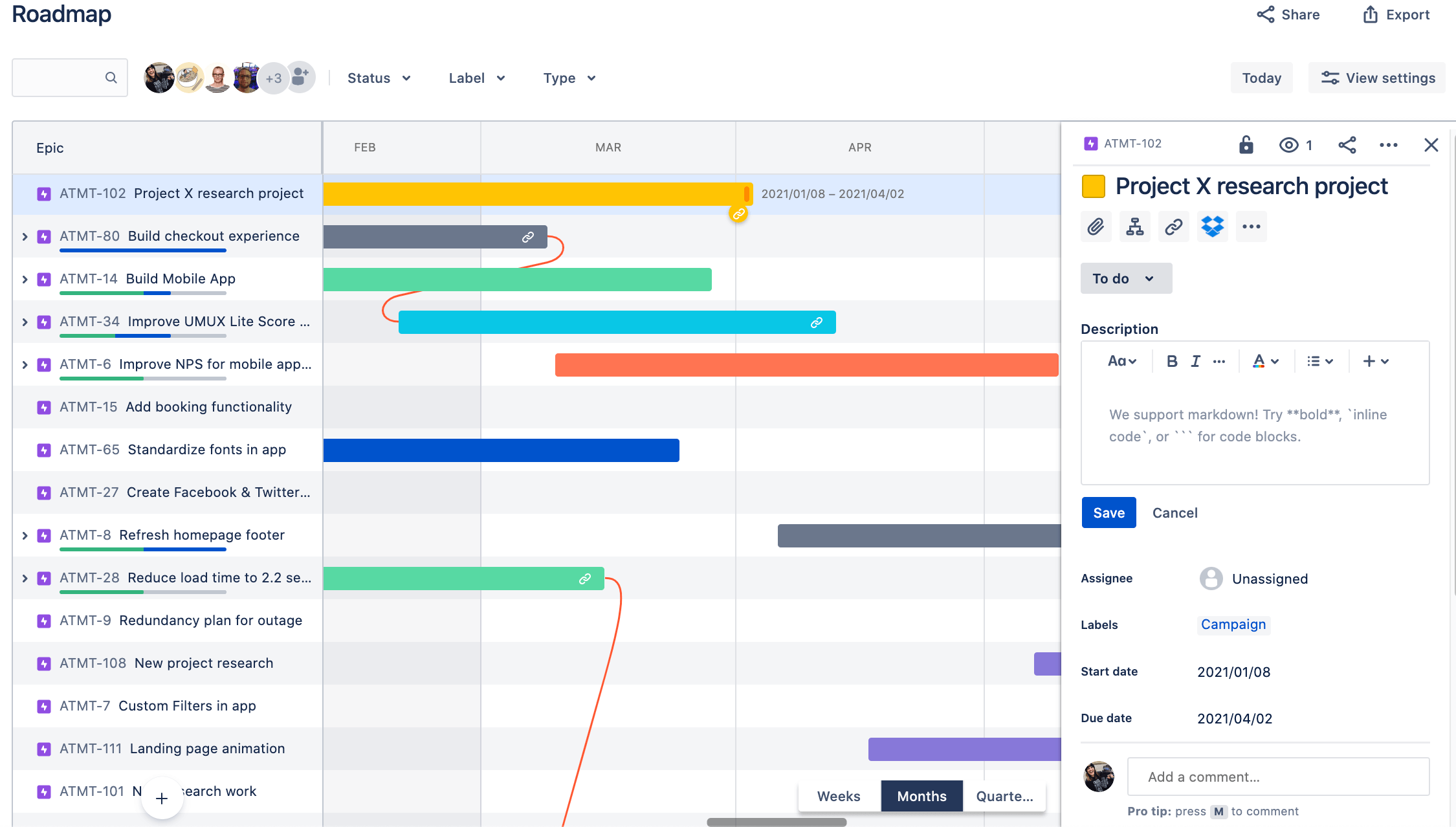 Epic start and end dates on the Jira Software Basic Roadmap