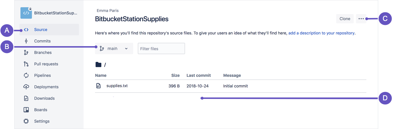 Bitbucket 中的 BitbucketStationSupplies 屏幕