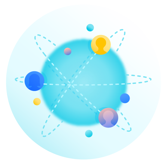 Abbildung: Planet und gepunktete Linien, die Menschen verbinden