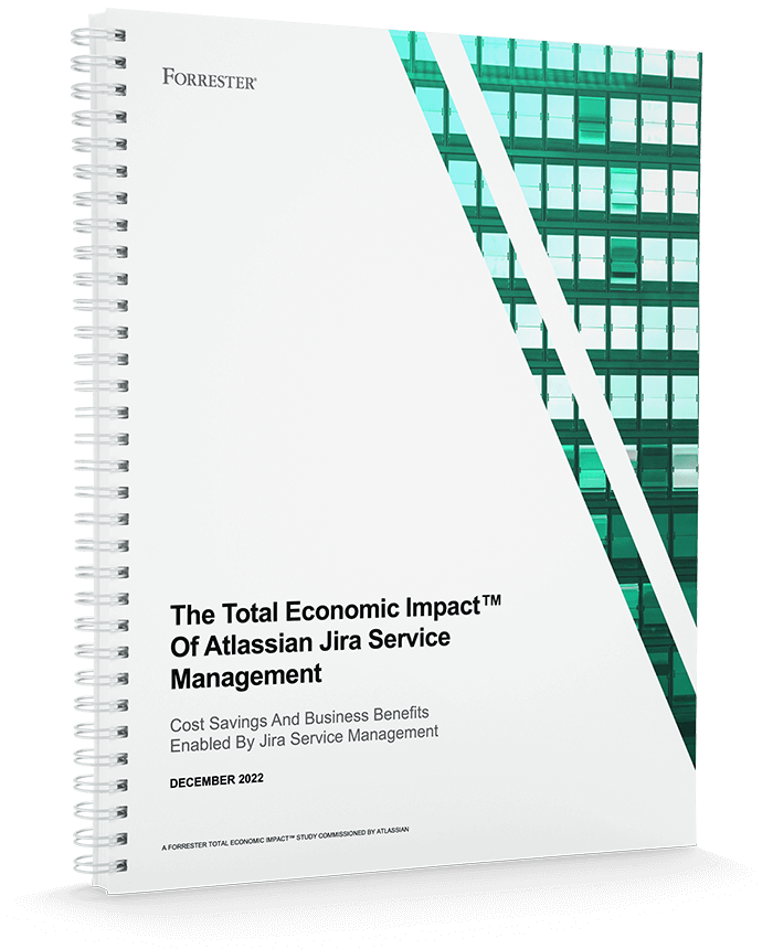 Cover of spiral notebook titled: "The Total Economic Impact TM of Atlassian Jira Service Management"