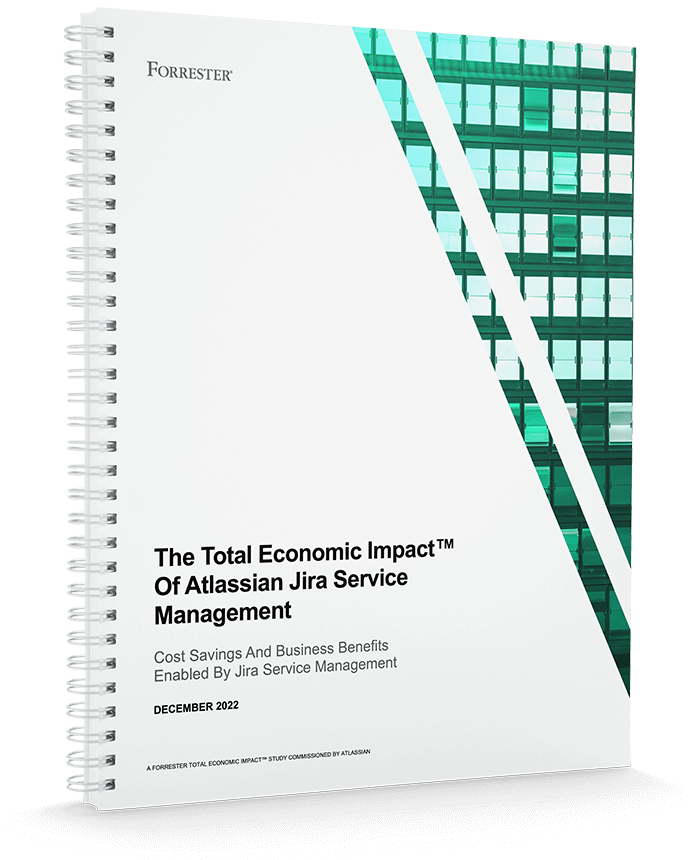 封面标题为：“Atlassian Jira Service Management 的 Total Economic Impact™”的螺旋笔记本