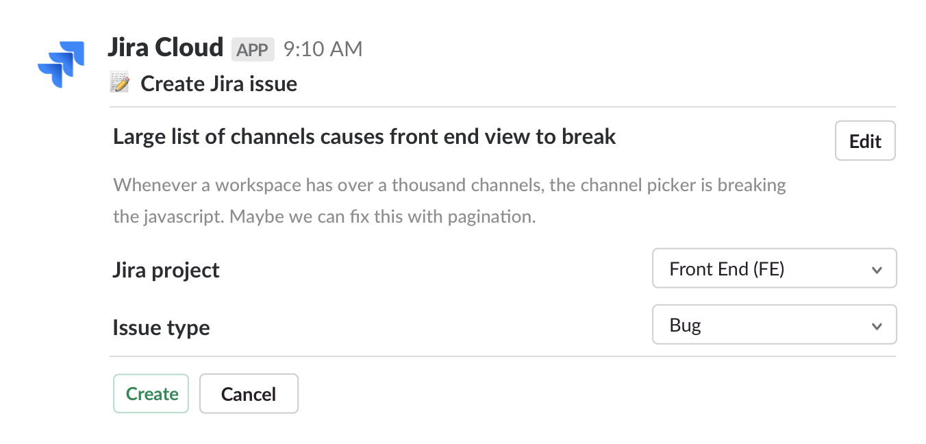 Create Jira issue from Slack